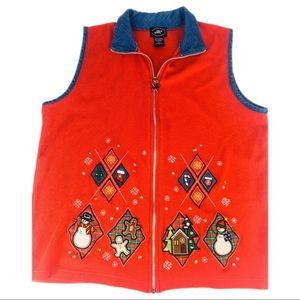 Ugly Christmas Sweater Vest Red Sz L Zip Up